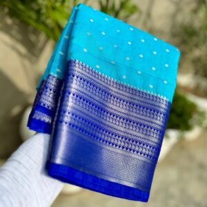 Banarasi Semi Georget Saree - Sky blue With Dark Blue