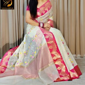 Banarasi Kota Check Saree - Cream