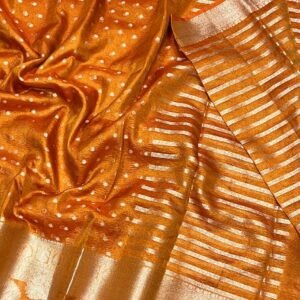 Banarasi Tissue Crushed Saree - Orange