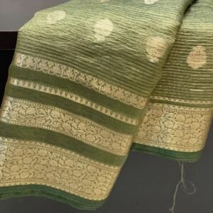 Banarasi Tissue Crushed Saree - Green