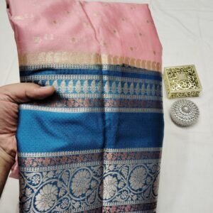 Banarasi Wam Silk Saree - Pink With Blue