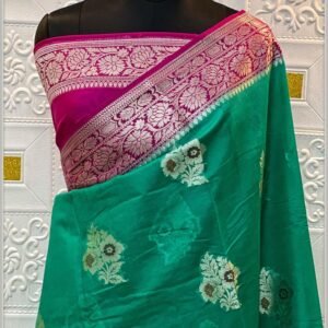 Banarasi Semi Georget Saree - Sea green With Rani