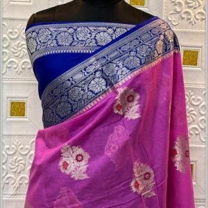 Banarasi Semi Georget Saree - Pink With Blue
