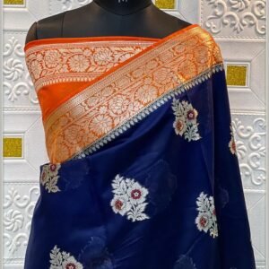 Banarasi Semi Georget Saree - Blue With Orange