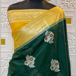 Banarasi Semi Georget Saree - Green With Yellow